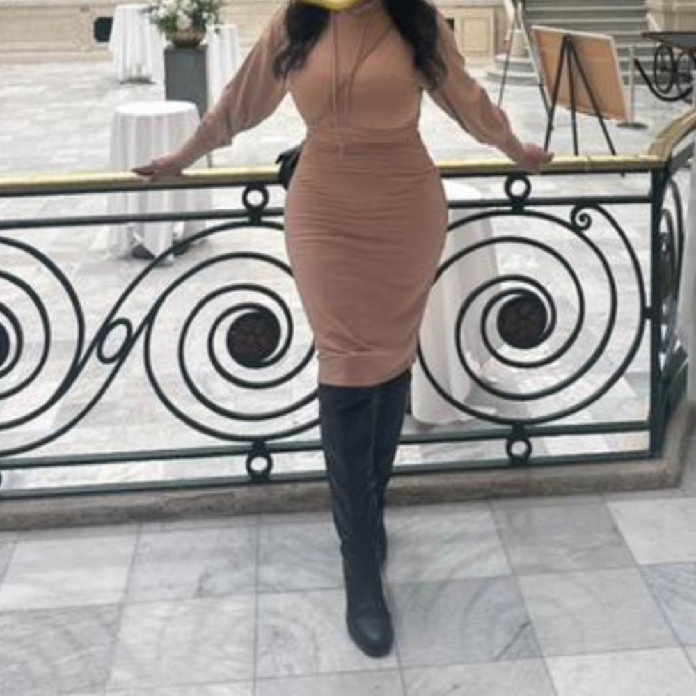Express Tan Long Sleeve Hoodie Dress